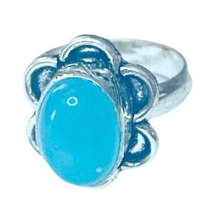 New Artisan Blue Chalcedony Gemstone 925 Sterling Silver Floral Flower Ring